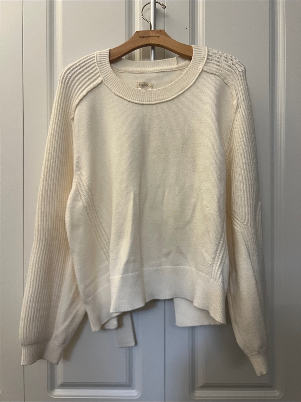Pilcro Off-White Ribbed-Panel Crewneck Sweater